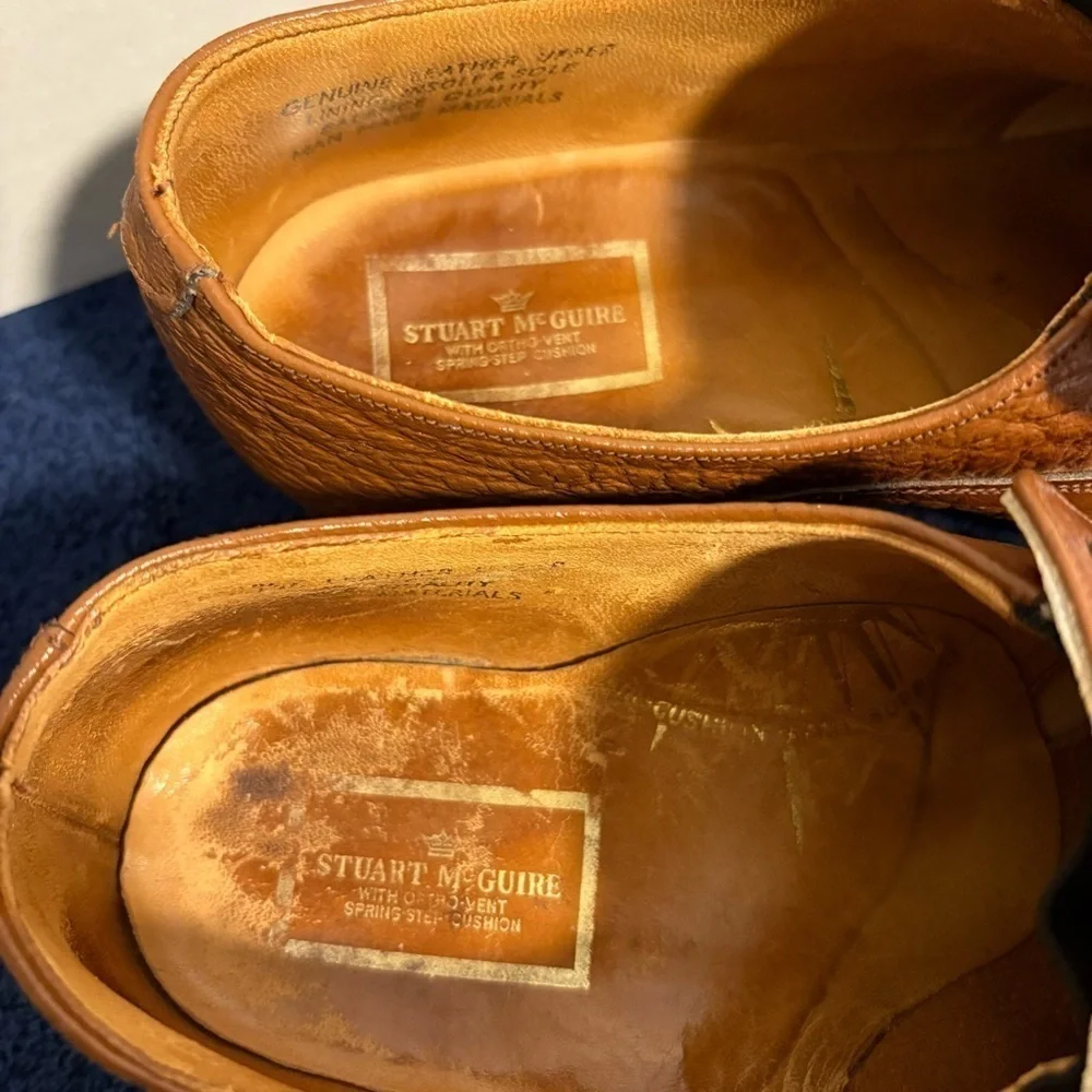 Vtg Men's STUART MCGUIRE Dress Loafers Shoes Sharkskin Brown Leather Size 9.5